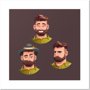 Set of icons with the emotions of a bearded man Posters and Art